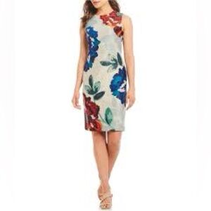 Calvin Klein Floral Sheath Dress Gray Multicolor Sleeveless Size 12